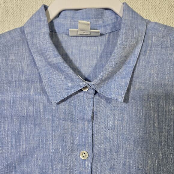 J Jill Shirt Tunic Love Linen Button Blouse Slits Beach Medium Long Sleeve - Picture 6 of 13